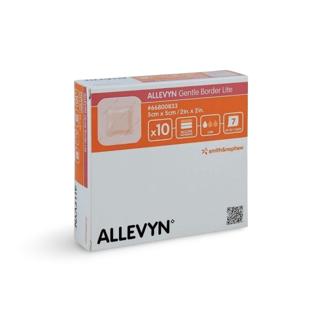 ALLEVYN Gentle Border Lite 5x5 см – пластыри с серебром для заживления ран 